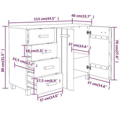 vidaXL Servantă „HAMAR”, gri închis, 113x40x80 cm, lemn masiv pin