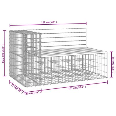 vidaXL Bancă de grădină design gabion 122x71x65,5cm lemn masiv Douglas