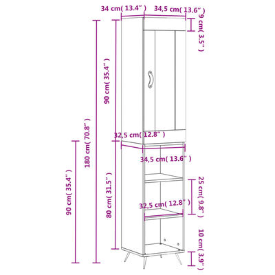 vidaXL Dulap înalt, negru, 34,5x34x180 cm, lemn prelucrat