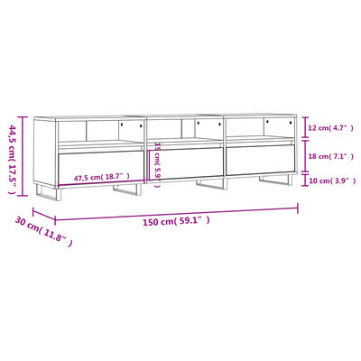 vidaXL Comodă TV, alb, 150x30x44,5 cm, lemn prelucrat