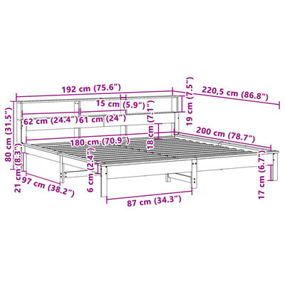 vidaXL Cadru de pat fără saltea, alb, 180x200 cm, lemn masiv pin