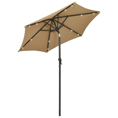 vidaXL Umbrelă de soare cu lumini LED, gri taupe, 200x211 cm, aluminiu