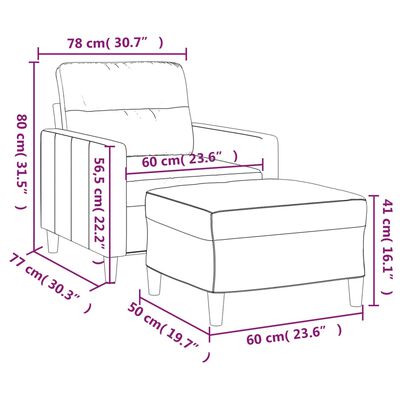 vidaXL Fotoliu canapea cu taburet, gri închis, 60 cm, textil