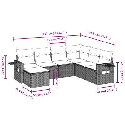 vidaXL Set canapele de grădină, 7 piese, cu perne, gri, poliratan