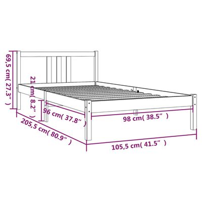 vidaXL Cadru de pat, maro miere, 100x200 cm, lemn masiv de pin