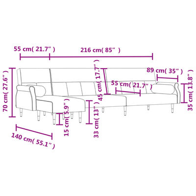 vidaXL Canapea extensibilă în formă de L gri 271x140x70 cm catifea