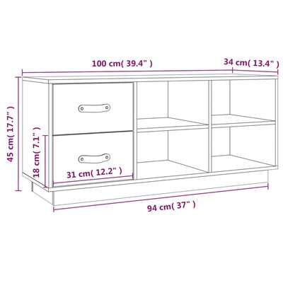 vidaXL Bancă pentru pantofi, alb, 100x34x45 cm, lemn masiv pin