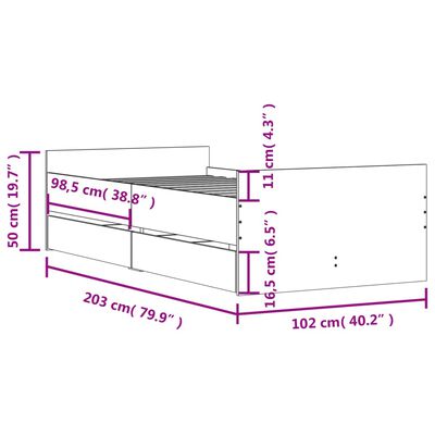 vidaXL Cadru de pat cu sertare, stejar sonoma, 100x200 cm