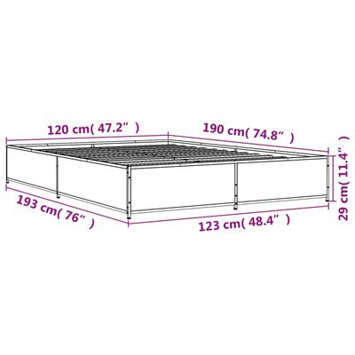 vidaXL Cadru de pat, stejar afumat 120x190 cm lemn prelucrat și metal