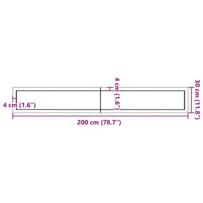 vidaXL Poliță de perete, 200x30x(2-6)cm, lemn masiv de stejar netratat