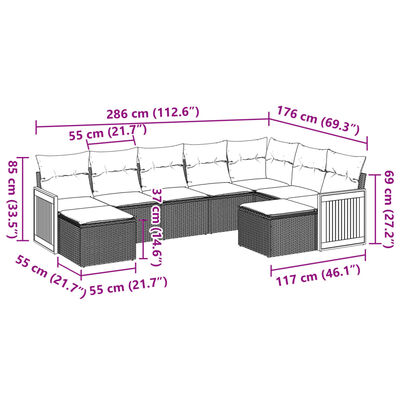 vidaXL Set mobilier de grădină cu perne, 9 piese, negru, poliratan