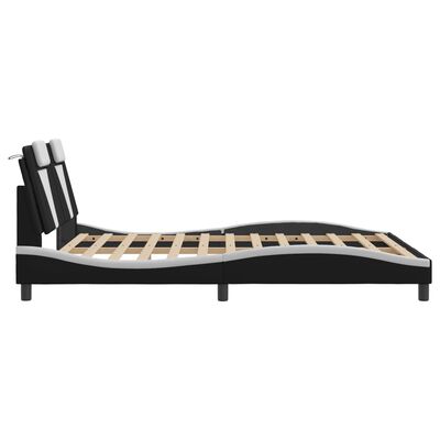 vidaXL Cadru de pat cu tăblie, negru/alb, 160x200 cm, piele ecologică