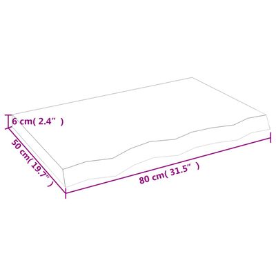 vidaXL Blat de baie, maro deschis, 80x50x(2-6) cm, lemn masiv tratat