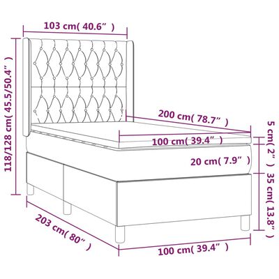 vidaXL Pat box spring cu saltea, maro închis, 100x200 cm, textil