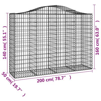 vidaXL Coșuri gabion arcuite 2 buc, 200x50x140/160 cm, fier galvanizat