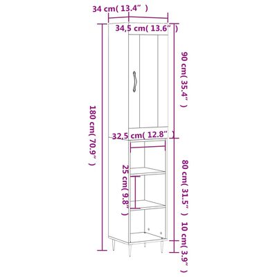 vidaXL Dulap înalt, gri sonoma, 34,5x34x180 cm, lemn prelucrat