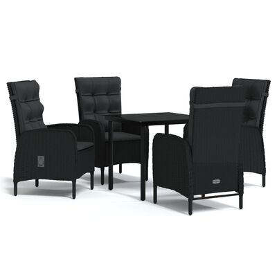 vidaXL Set masă pentru grădină, 5 piese, cu perne, negru