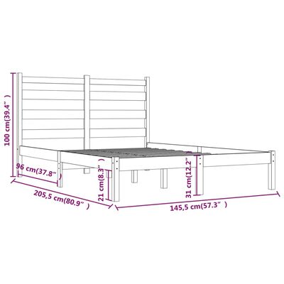 vidaXL Cadru de pat, negru, 140x190 cm, lemn masiv de pin