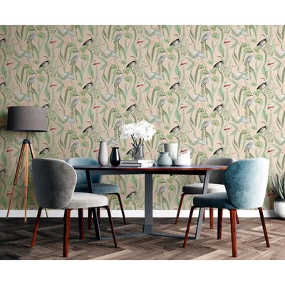 DUTCH WALLCOVERINGS Tapet Flamingo, crem și verde mentă