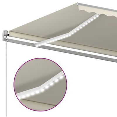 vidaXL Copertină retractabilă manual cu LED, crem, 400x300 cm