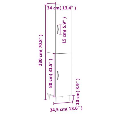 vidaXL Dulap înalt, gri sonoma, 34,5x34x180 cm, lemn prelucrat