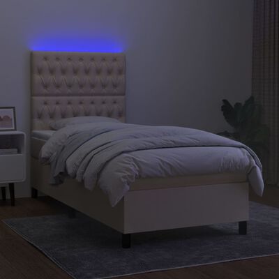 vidaXL Pat cu arcuri, saltea și LED, crem, 90x190 cm, textil