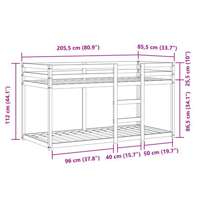 vidaXL Pat supraetajat de copii perdele, alb/negru, 80x200 cm lemn pin