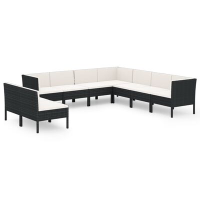 vidaXL Set mobilier de grădină cu perne, 9 piese, negru, poliratan