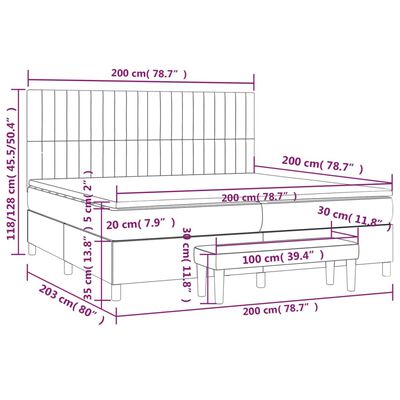 vidaXL Pat box spring cu saltea, gri deschis, 200x200 cm, catifea