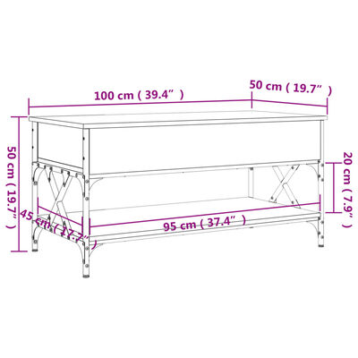 vidaXL Măsuță de cafea stejar fumuriu 100x50x50cm lemn prelucrat/metal