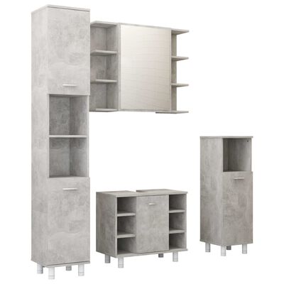 vidaXL Set mobilier baie, 4 piece, gri beton, lemn prelucrat