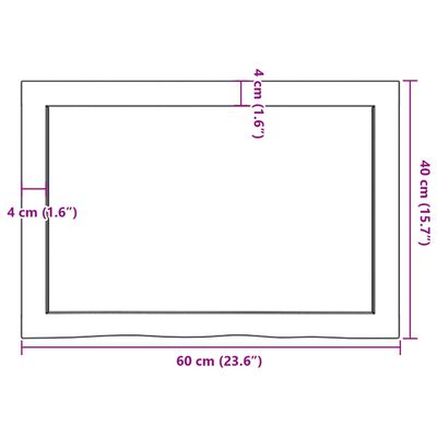 vidaXL Blat de baie, maro închis, 60x40x(2-4) cm, lemn masiv tratat