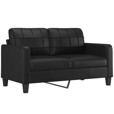 vidaXL Canapea cu 2 locuri cu pernuțe, negru, 140 cm, piele ecologică