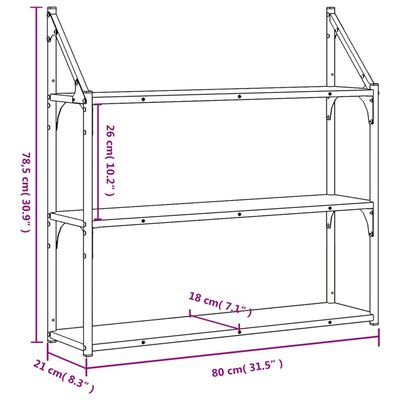 vidaXL Raft cu 3 niveluri, gri sonoma, 80x21x78,5 cm, lemn prelucrat