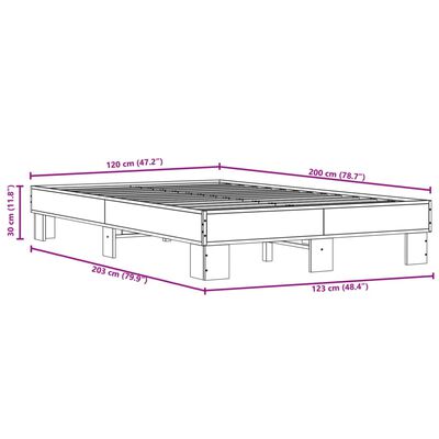 vidaXL Cadru de pat, stejar fumuriu 120x200 cm lemn prelucrat și metal