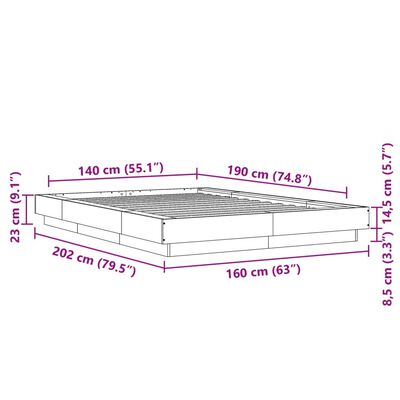 vidaXL Cadru de pat, gri sonoma, 140x190 cm, lemn prelucrat