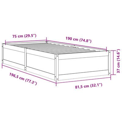 vidaXL Cadru de pat fără saltea, 75x190 cm, lemn masiv de pin