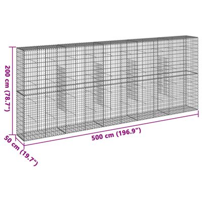 vidaXL Coș gabion cu capac, 500x50x200 cm, fier galvanizat