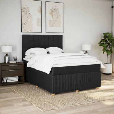 vidaXL Pat box spring cu saltea, negru, 140x200 cm, textil