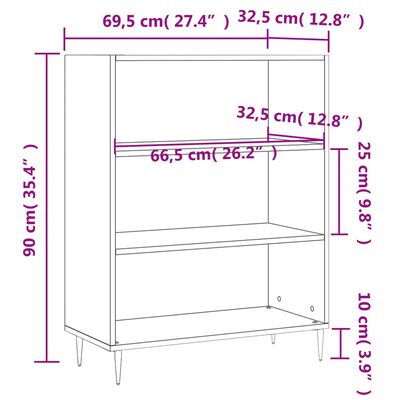 vidaXL Bibliotecă, albă, 69,5x32,5x90 cm, lemn compozit