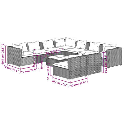 vidaXL Set mobilier de grădină cu perne, 10 piese, negru, poliratan