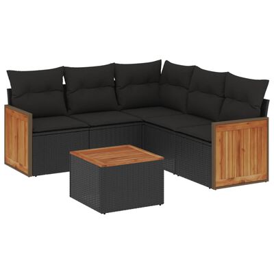 vidaXL Set mobilier de grădină cu perne, 6 piese, negru, poliratan