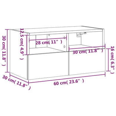 vidaXL Comodă TV de perete, stejar sonoma, 60x30x30 cm, lemn prelucrat