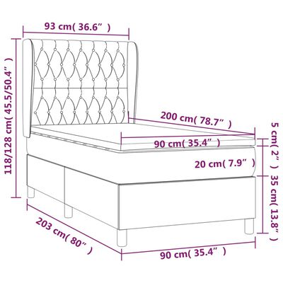 vidaXL Pat box spring cu saltea, gri deschis, 90x200 cm, catifea