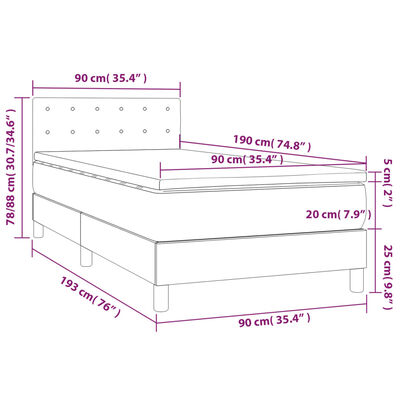 vidaXL Pat box spring cu saltea, gri deschis, 90x190 cm, textil