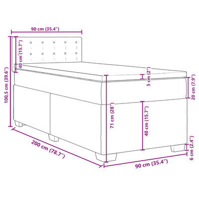 vidaXL Pat box spring cu saltea, gri deschis, 90x200 cm, catifea