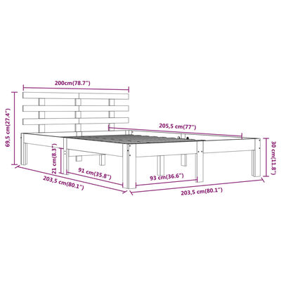 vidaXL Cadru de pat, alb, 200x200 cm, lemn masiv de pin