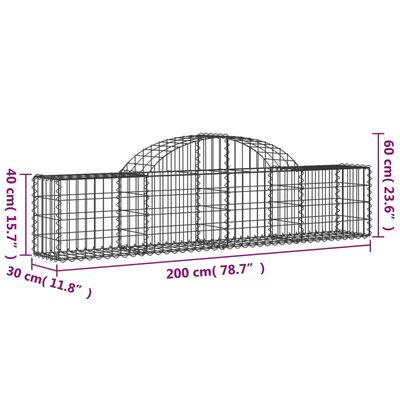 vidaXL Coșuri gabion arcuite 4 buc, 200x30x40/60 cm, fier galvanizat