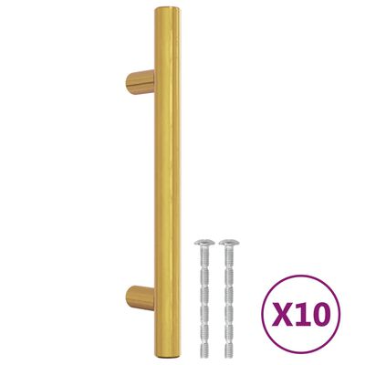 vidaXL Mânere de dulap, 10 buc., auriu, 96 mm, oțel inoxidabil