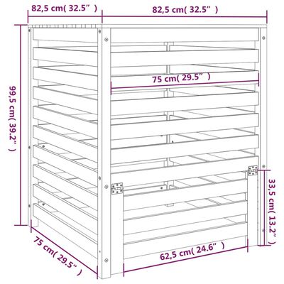 vidaXL Compostor, negru, 82,5x82,5x99,5 cm, lemn masiv de pin